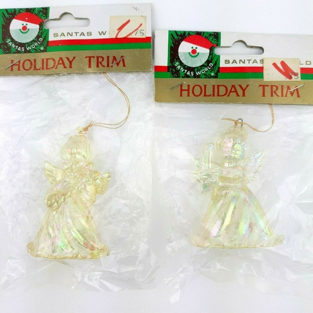 Kurt Adler Santas World Acrylic Angel Ornaments Iridescent Set Of 2